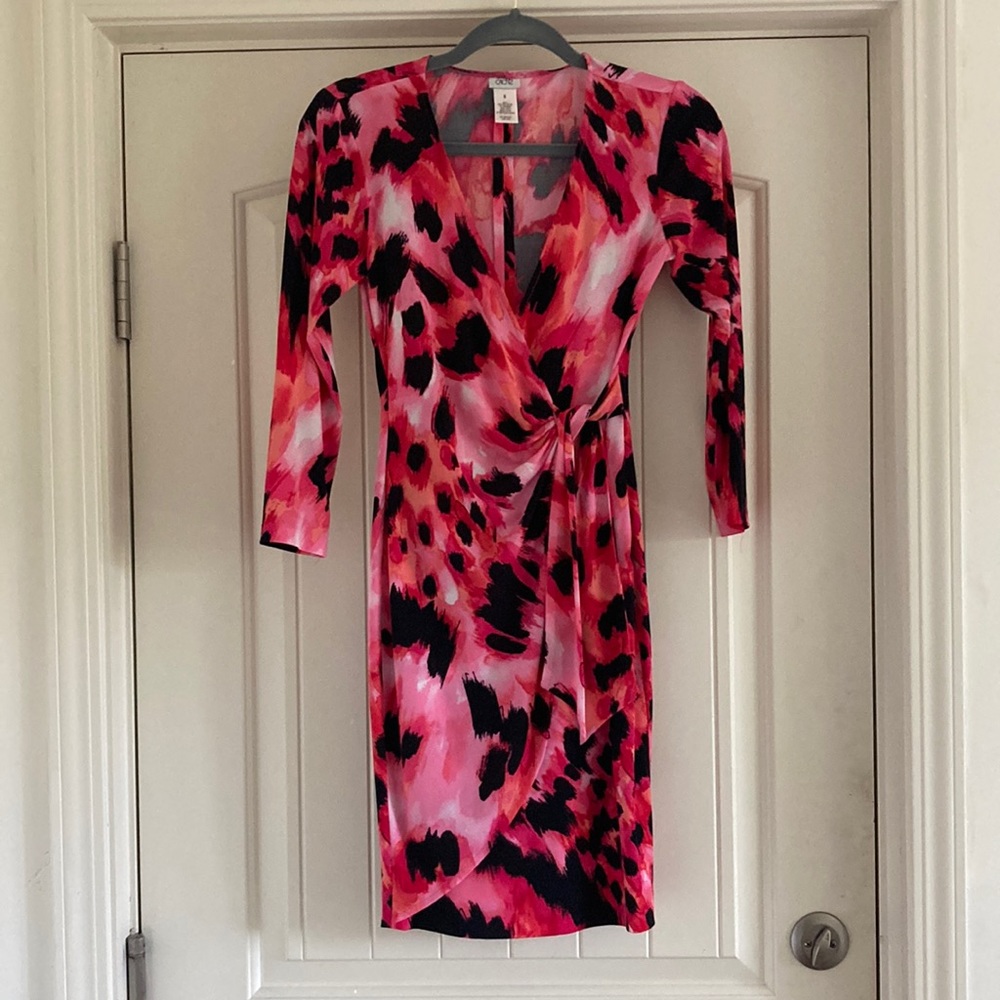 Vintage pink leopard watercolor dress, Cache, small - Made in the USA!